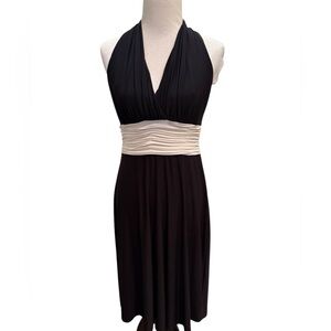 Evan Picone Midi A-Line Halter Dress Size 8 Women’s Black Ivory Knit Sleeveless